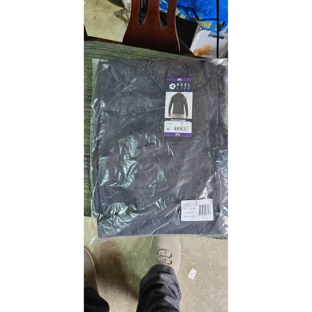 Reel‎ Life Fishing Hoodie Black Shirt Men's Quick Dry Wicking UPF 50+ NWT XXL